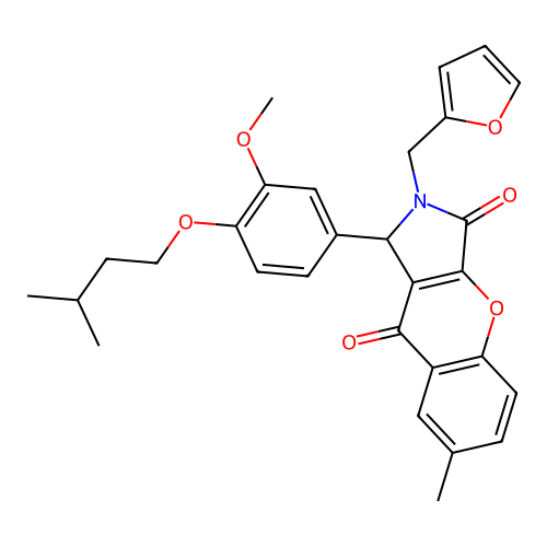 2-(2-furylmethyl)-1-[4-(isopentyloxy)-3-methoxyphenyl]-7-methyl-1,2-dihydrochromeno[2,3-c]pyrrole-3,9-dione structure