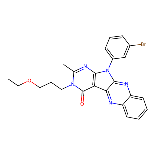 11-(3-bromophenyl)-3-(3-ethoxypropyl)-2-methyl-3,11-dihydro-4H-pyrimido[5',4':4,5]pyrrolo[2,3-b]quinoxalin-4-one structure