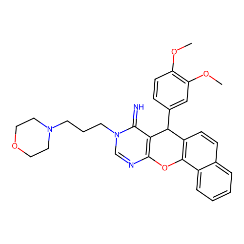 7-(3,4-dimethoxyphenyl)-9-[3-(morpholin-4-yl)propyl]-7,9-dihydro-8H-benzo[7,8]chromeno[2,3-d]pyrimidin-8-imine structure
