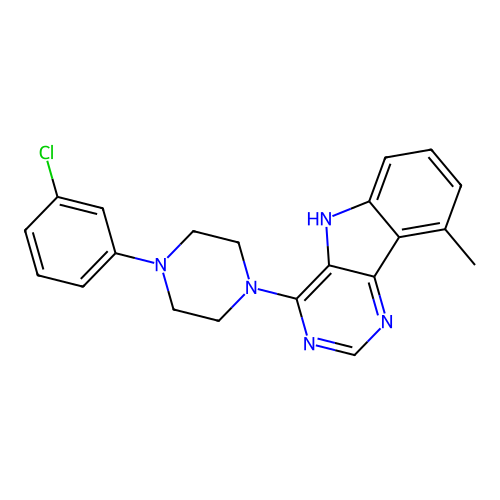 4-[4-(3-chlorophenyl)piperazin-1-yl]-9-methyl-5H-pyrimido[5,4-b]indole structure