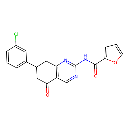 N-[7-(3-chlorophenyl)-5-oxo-5,6,7,8-tetrahydroquinazolin-2-yl]furan-2-carboxamide structure