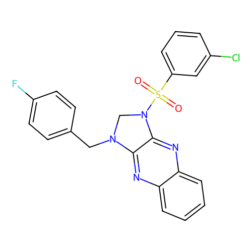 1-((3-chlorophenyl)sulfonyl)-3-(4-fluorobenzyl)-2,3-dihydro-1H-imidazo[4,5-b]quinoxaline structure