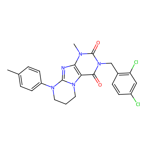 3-(2,4-dichlorobenzyl)-1-methyl-9-(4-methylphenyl)-6,7,8,9-tetrahydropyrimido[2,1-f]purine-2,4(1H,3H)-dione structure