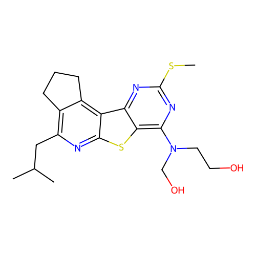 2-((hydroxymethyl)(4-isobutyl-9-(methylthio)-2,3-dihydro-1H-cyclopenta[4',5']pyrido[3',2':4,5]thieno[3,2-d]pyrimidin-7-yl)amino)ethanol structure
