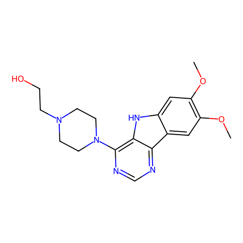 2-[4-(7,8-dimethoxy-5H-pyrimido[5,4-b]indol-4-yl)piperazin-1-yl]ethanol structure