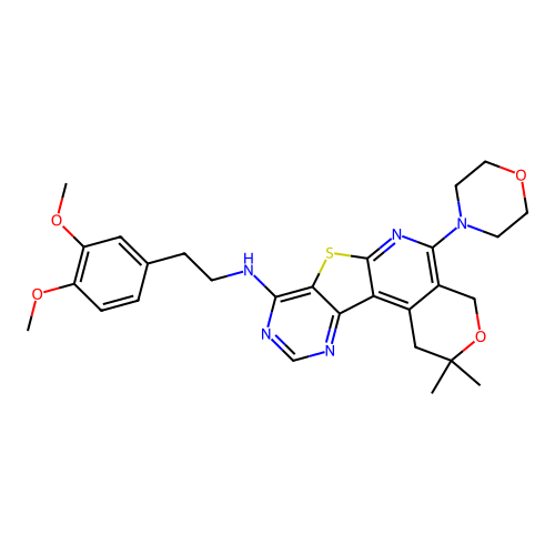 N-(3,4-dimethoxyphenethyl)-2,2-dimethyl-5-morpholino-2,4-dihydro-1H-pyrano[4'',3'':4',5']pyrido[3',2':4,5]thieno[3,2-d]pyrimidin-8-amine structure