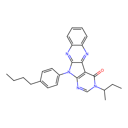 3-(butan-2-yl)-11-(4-butylphenyl)-3,11-dihydro-4H-pyrimido[5',4':4,5]pyrrolo[2,3-b]quinoxalin-4-one structure