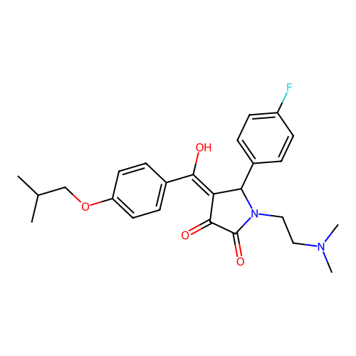 1-(2-dimethylaminoethyl)-5-(4-fluorophenyl)-4-[hydroxy-[4-(2-methylpropoxy)phenyl]methylidene]pyrrolidine-2,3-dione structure