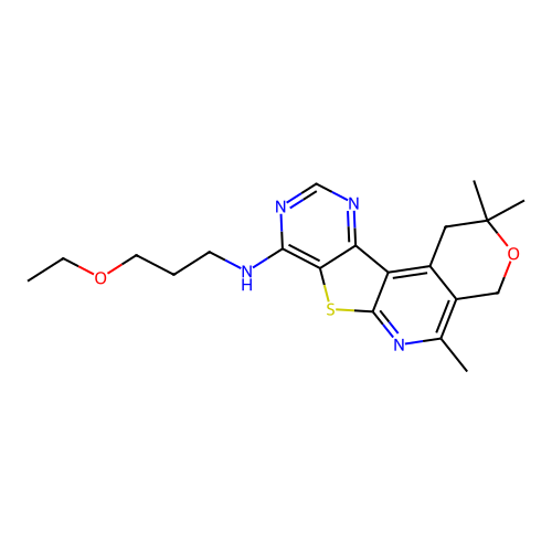 N-(3-ethoxypropyl)-2,2,5-trimethyl-1,4-dihydro-2H-pyrano[4'',3'':4',5']pyrido[3',2':4,5]thieno[3,2-d]pyrimidin-8-amine structure