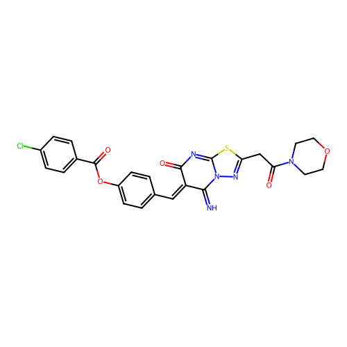 (Z)-4-((5-imino-2-(2-morpholino-2-oxoethyl)-7-oxo-5H-[1,3,4]thiadiazolo[3,2-a]pyrimidin-6(7H)-ylidene)methyl)phenyl 4-chlorobenzoate structure