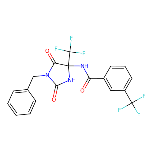 N-[1-benzyl-2,5-dioxo-4-(trifluoromethyl)imidazolidin-4-yl]-3-(trifluoromethyl)benzamide structure