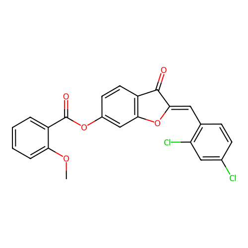(2Z)-2-(2,4-dichlorobenzylidene)-3-oxo-2,3-dihydro-1-benzofuran-6-yl 2-methoxybenzoate structure