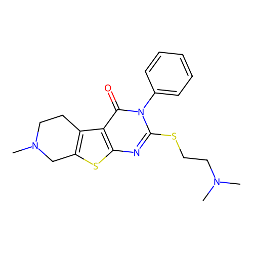 2-((2-(dimethylamino)ethyl)thio)-7-methyl-3-phenyl-5,6,7,8-tetrahydropyrido[4',3':4,5]thieno[2,3-d]pyrimidin-4(3H)-one structure