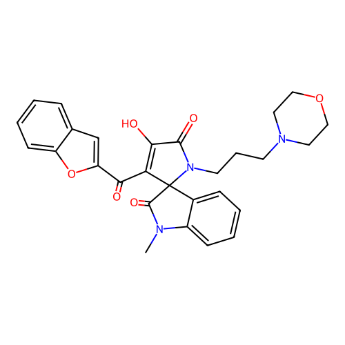 3'-(1-benzofuran-2-ylcarbonyl)-4'-hydroxy-1-methyl-1'-[3-(morpholin-4-yl)propyl]spiro[indole-3,2'-pyrrole]-2,5'(1H,1'H)-dione structure