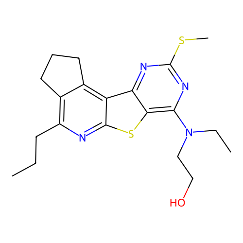 2-(ethyl(9-(methylthio)-4-propyl-2,3-dihydro-1H-cyclopenta[4',5']pyrido[3',2':4,5]thieno[3,2-d]pyrimidin-7-yl)amino)ethanol structure