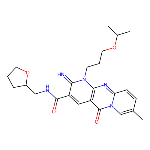 6-imino-13-methyl-2-oxo-N-[(oxolan-2-yl)methyl]-7-[3-(propan-2-yloxy)propyl]-1,7,9-triazatricyclo[8.4.0.0^{3,8}]tetradeca-3(8),4,9,11,13-pentaene-5-carboxamide structure