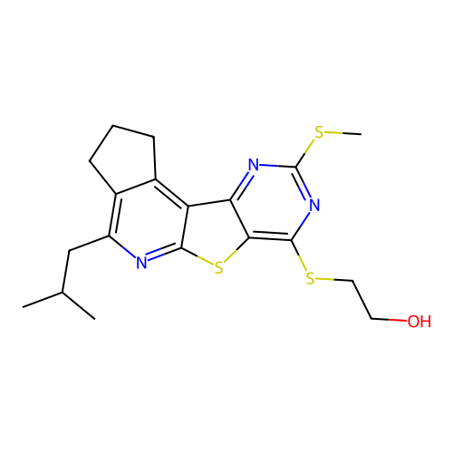 2-((4-isobutyl-9-(methylthio)-2,3-dihydro-1H-cyclopenta[4',5']pyrido[3',2':4,5]thieno[3,2-d]pyrimidin-7-yl)thio)ethanol structure