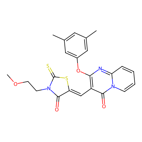 2-(3,5-dimethylphenoxy)-3-{(Z)-[3-(2-methoxyethyl)-4-oxo-2-thioxo-1,3-thiazolidin-5-ylidene]methyl}-4H-pyrido[1,2-a]pyrimidin-4-one structure