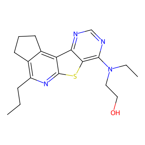 2-(ethyl(4-propyl-2,3-dihydro-1H-cyclopenta[4',5']pyrido[3',2':4,5]thieno[3,2-d]pyrimidin-7-yl)amino)ethanol structure