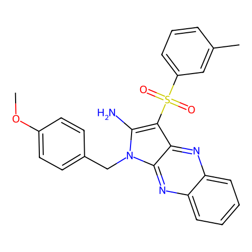 1-(4-methoxybenzyl)-3-(m-tolylsulfonyl)-1H-pyrrolo[2,3-b]quinoxalin-2-amine structure
