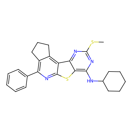 N-cyclohexyl-9-(methylsulfanyl)-4-phenyl-2,3-dihydro-1H-cyclopenta[4',5']pyrido[3',2':4,5]thieno[3,2-d]pyrimidin-7-amine structure