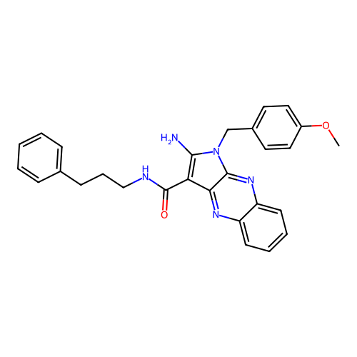 2-amino-1-(4-methoxybenzyl)-N-(3-phenylpropyl)-1H-pyrrolo[2,3-b]quinoxaline-3-carboxamide structure