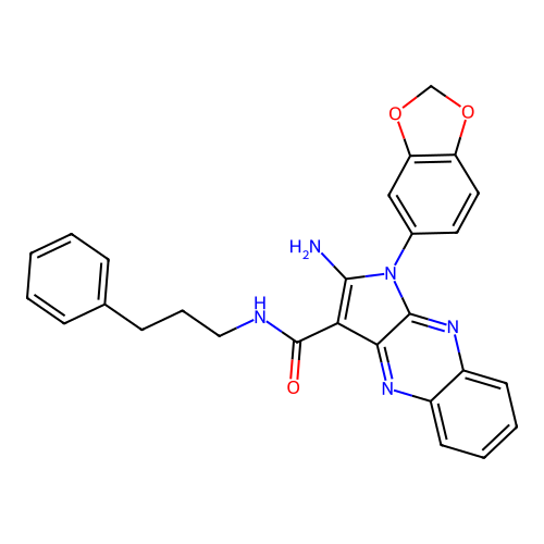 2-amino-1-(1,3-benzodioxol-5-yl)-N-(3-phenylpropyl)-1H-pyrrolo[2,3-b]quinoxaline-3-carboxamide structure