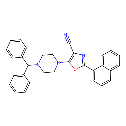 5-(4-benzhydrylpiperazin-1-yl)-2-naphthalen-1-yl-1,3-oxazole-4-carbonitrile structure
