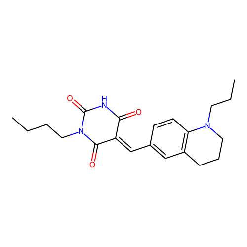 (E)-1-butyl-5-((1-propyl-1,2,3,4-tetrahydroquinolin-6-yl)methylene)pyrimidine-2,4,6(1H,3H,5H)-trione structure
