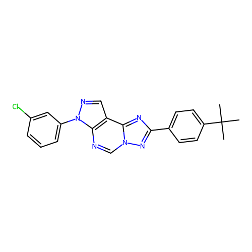 2-(4-tert-butylphenyl)-7-(3-chlorophenyl)-7H-pyrazolo[4,3-e][1,2,4]triazolo[1,5-c]pyrimidine structure