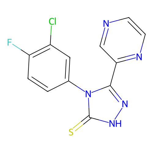 4-(3-chloro-4-fluorophenyl)-5-(pyrazin-2-yl)-4H-1,2,4-triazole-3-thiol structure