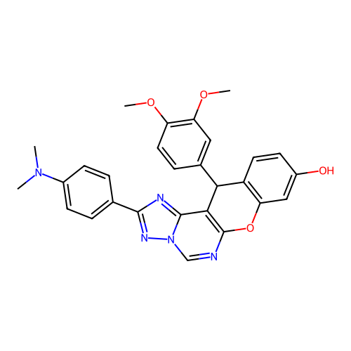12-(3,4-dimethoxyphenyl)-2-[4-(dimethylamino)phenyl]-12H-chromeno[3,2-e][1,2,4]triazolo[1,5-c]pyrimidin-9-ol structure