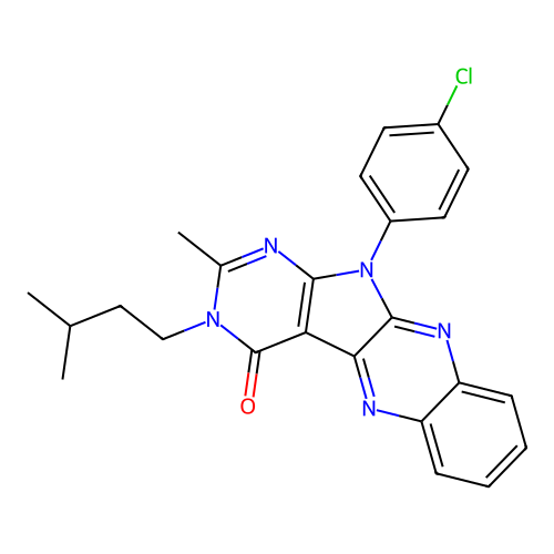 11-(4-chlorophenyl)-2-methyl-3-(3-methylbutyl)-3,11-dihydro-4H-pyrimido[5',4':4,5]pyrrolo[2,3-b]quinoxalin-4-one structure