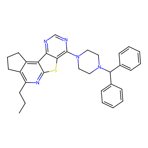 7-(4-benzhydrylpiperazin-1-yl)-4-propyl-2,3-dihydro-1H-cyclopenta[4',5']pyrido[3',2':4,5]thieno[3,2-d]pyrimidine structure