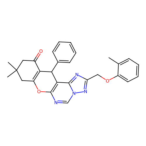9,9-dimethyl-12-phenyl-2-((o-tolyloxy)methyl)-9,10-dihydro-8H-chromeno[3,2-e][1,2,4]triazolo[1,5-c]pyrimidin-11(12H)-one structure