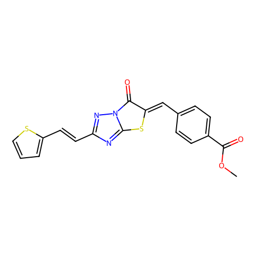 methyl 4-[(Z)-{6-oxo-2-[(E)-2-(thiophen-2-yl)ethenyl][1,3]thiazolo[3,2-b][1,2,4]triazol-5(6H)-ylidene}methyl]benzoate structure