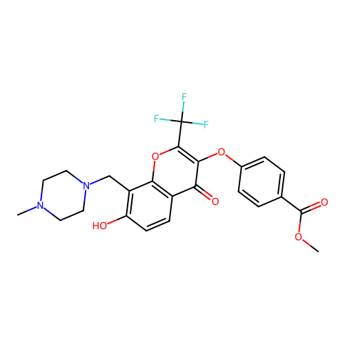 methyl 4-({7-hydroxy-8-[(4-methylpiperazin-1-yl)methyl]-4-oxo-2-(trifluoromethyl)-4H-chromen-3-yl}oxy)benzoate structure