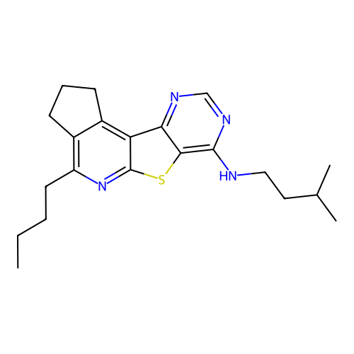 4-butyl-N-(3-methylbutyl)-2,3-dihydro-1H-cyclopenta[4',5']pyrido[3',2':4,5]thieno[3,2-d]pyrimidin-7-amine structure