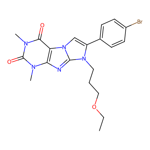 7-(4-bromophenyl)-8-(3-ethoxypropyl)-1,3-dimethyl-1H-imidazo[2,1-f]purine-2,4(3H,8H)-dione structure