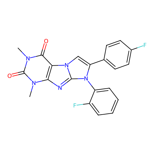 8-(2-fluorophenyl)-7-(4-fluorophenyl)-1,3-dimethyl-1H-imidazo[2,1-f]purine-2,4(3H,8H)-dione structure