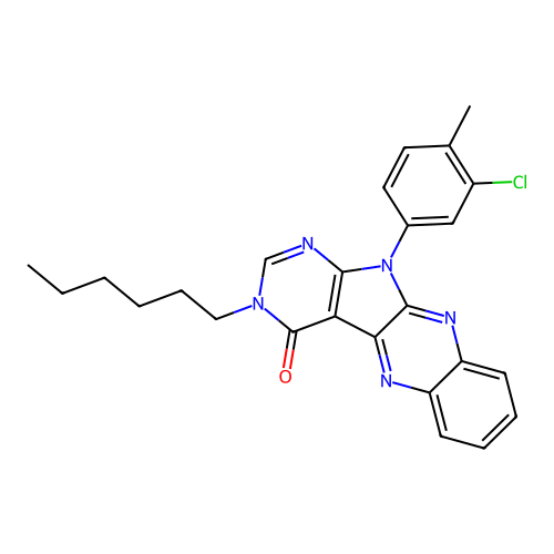 11-(3-chloro-4-methylphenyl)-3-hexyl-3,11-dihydro-4H-pyrimido[5',4':4,5]pyrrolo[2,3-b]quinoxalin-4-one structure