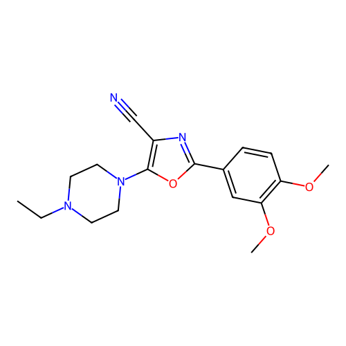 2-(3,4-Dimethoxyphenyl)-5-(4-ethylpiperazin-1-yl)-1,3-oxazole-4-carbonitrile structure