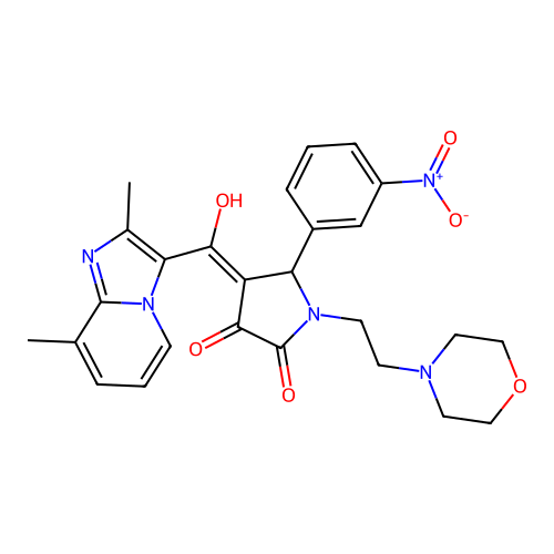 (4E)-4-[(2,8-dimethylimidazo[1,2-a]pyridin-3-yl)-hydroxymethylidene]-1-(2-morpholin-4-ylethyl)-5-(3-nitrophenyl)pyrrolidine-2,3-dione structure