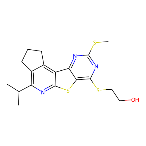 2-((4-isopropyl-9-(methylthio)-2,3-dihydro-1H-cyclopenta[4',5']pyrido[3',2':4,5]thieno[3,2-d]pyrimidin-7-yl)thio)ethanol structure