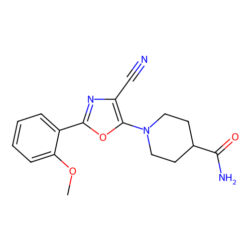 1-[4-Cyano-2-(2-methoxyphenyl)-1,3-oxazol-5-yl]piperidine-4-carboxamide structure