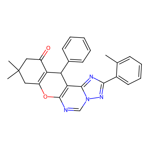 9,9-dimethyl-2-(2-methylphenyl)-12-phenyl-8,9,10,12-tetrahydro-11H-chromeno[3,2-e][1,2,4]triazolo[1,5-c]pyrimidin-11-one structure