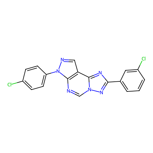 2-(3-chlorophenyl)-7-(4-chlorophenyl)-7H-pyrazolo[4,3-e][1,2,4]triazolo[1,5-c]pyrimidine structure