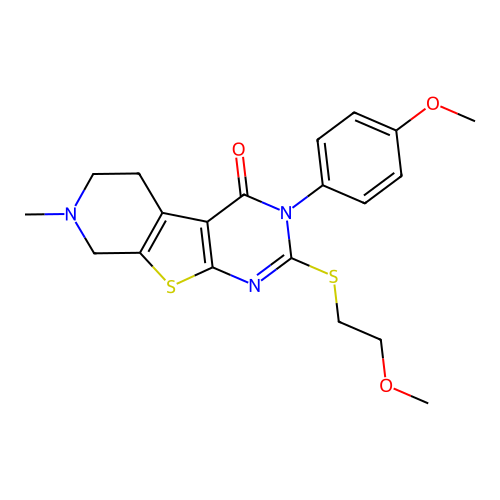2-((2-methoxyethyl)thio)-3-(4-methoxyphenyl)-7-methyl-5,6,7,8-tetrahydropyrido[4',3':4,5]thieno[2,3-d]pyrimidin-4(3H)-one structure