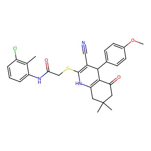 N-(3-chloro-2-methylphenyl)-2-((3-cyano-4-(4-methoxyphenyl)-7,7-dimethyl-5-oxo-1,4,5,6,7,8-hexahydroquinolin-2-yl)thio)acetamide structure