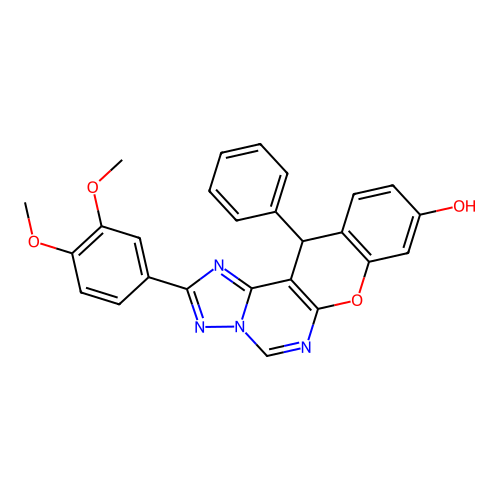 2-(3,4-dimethoxyphenyl)-12-phenyl-12H-chromeno[3,2-e][1,2,4]triazolo[1,5-c]pyrimidin-9-ol structure